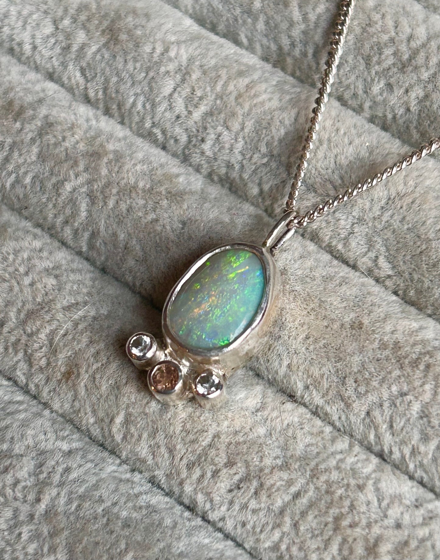 Green opal and tourmaline pendant