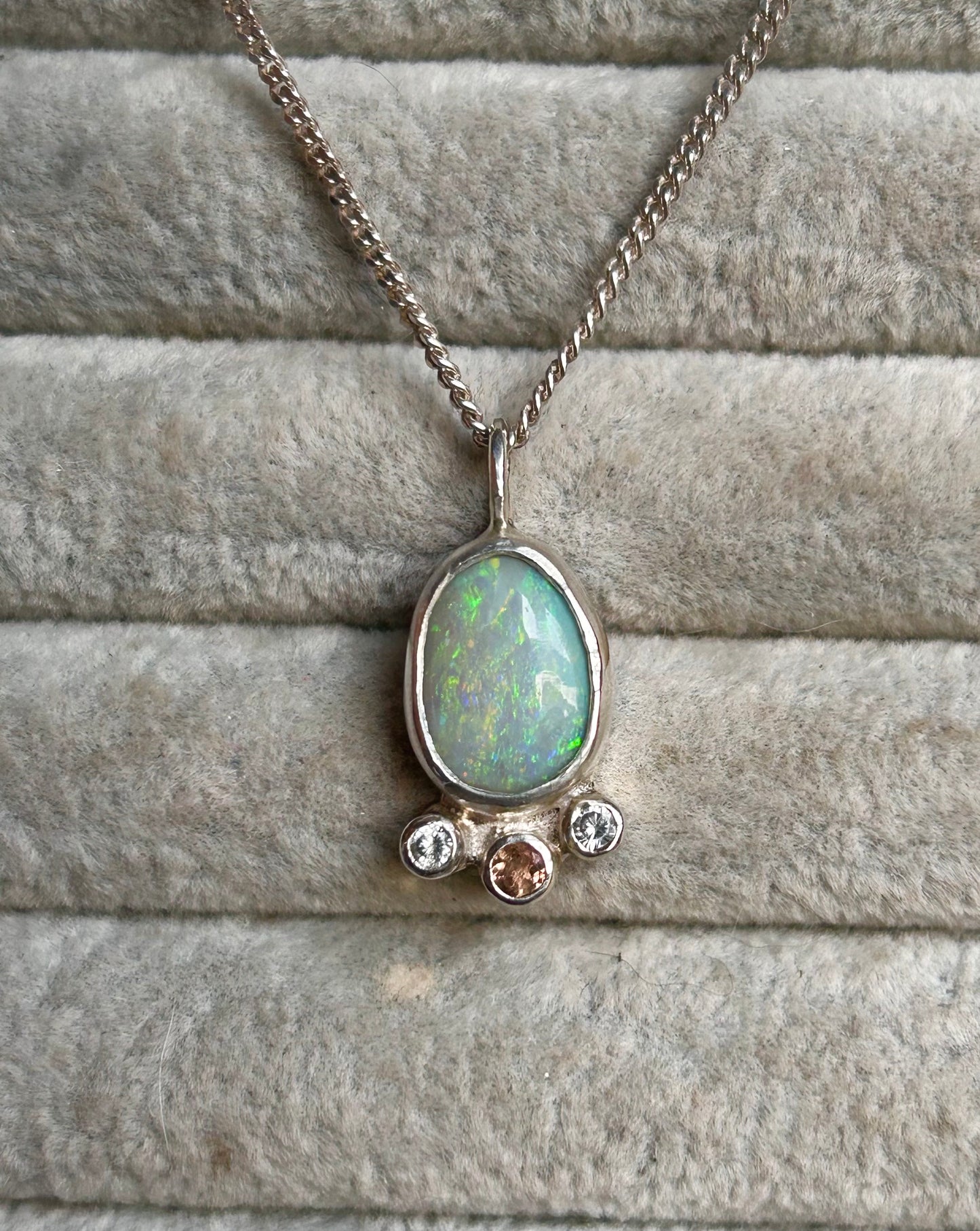 Green opal and tourmaline pendant