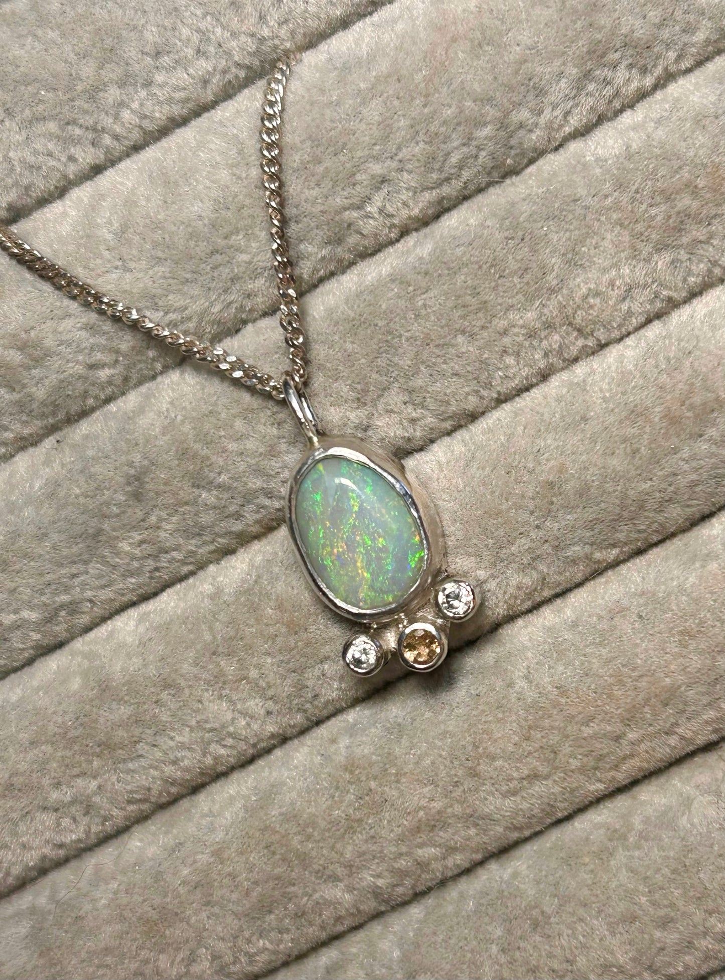 Green opal and tourmaline pendant