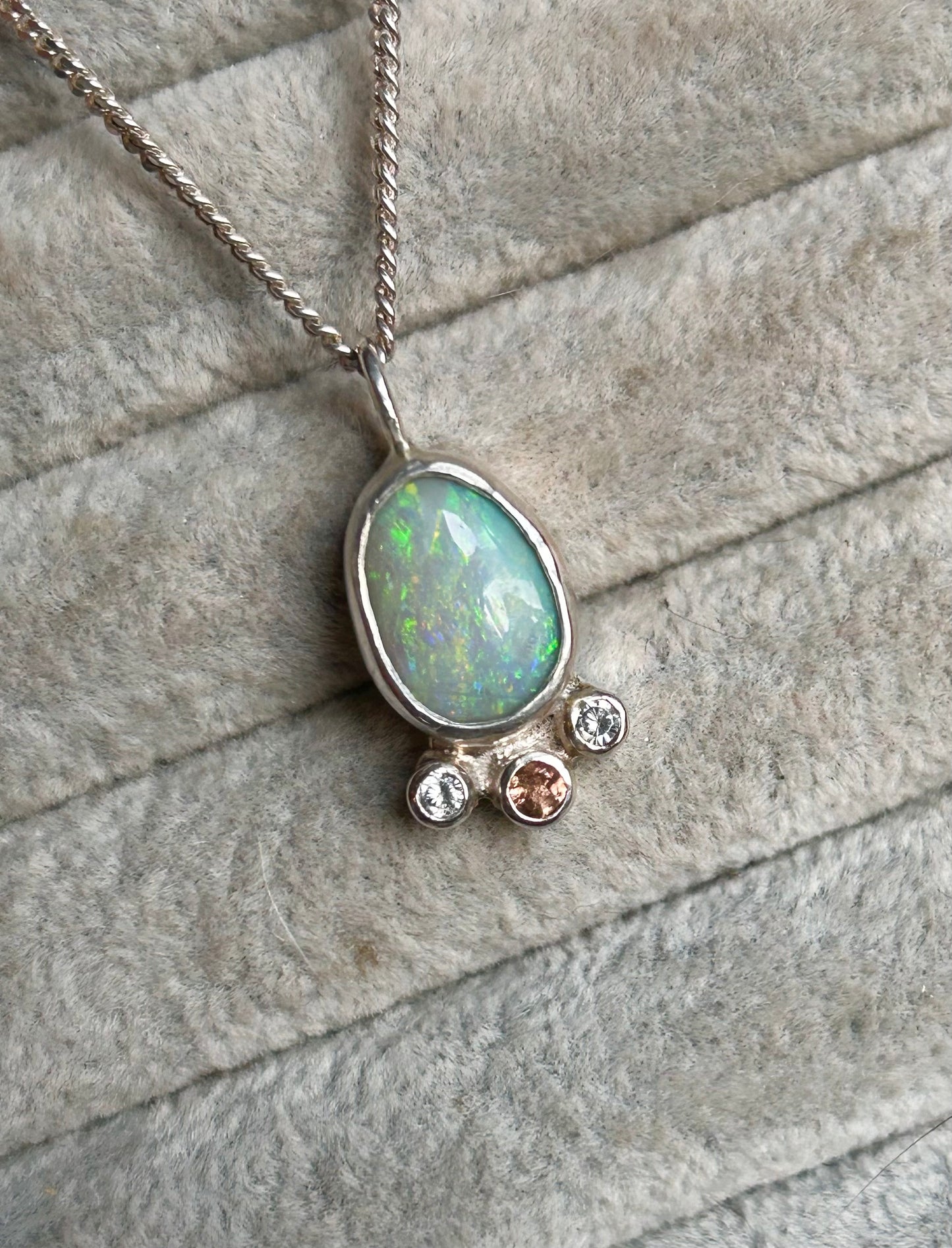 Green opal and tourmaline pendant