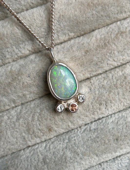 Green opal and tourmaline pendant