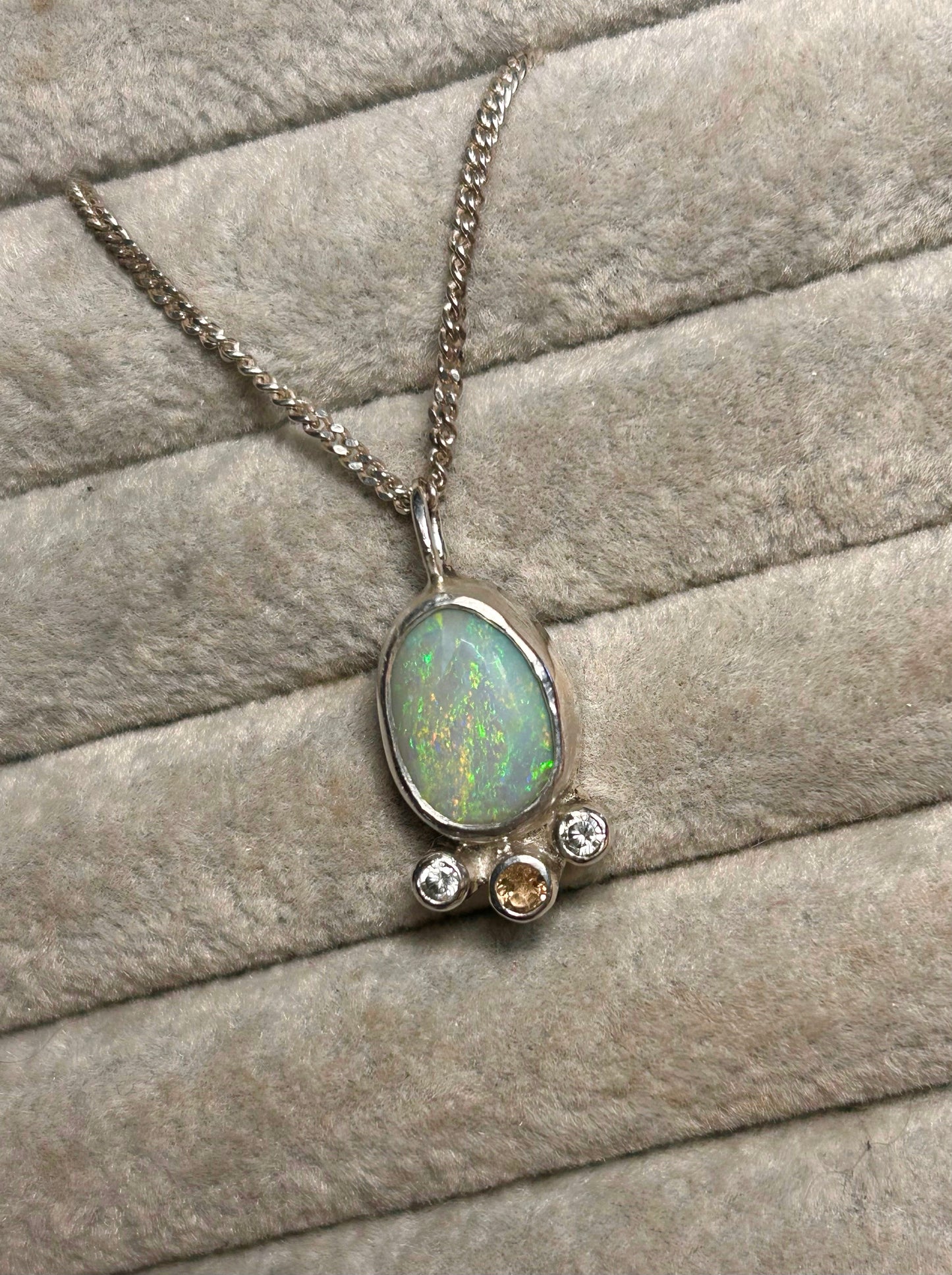 Green opal and tourmaline pendant