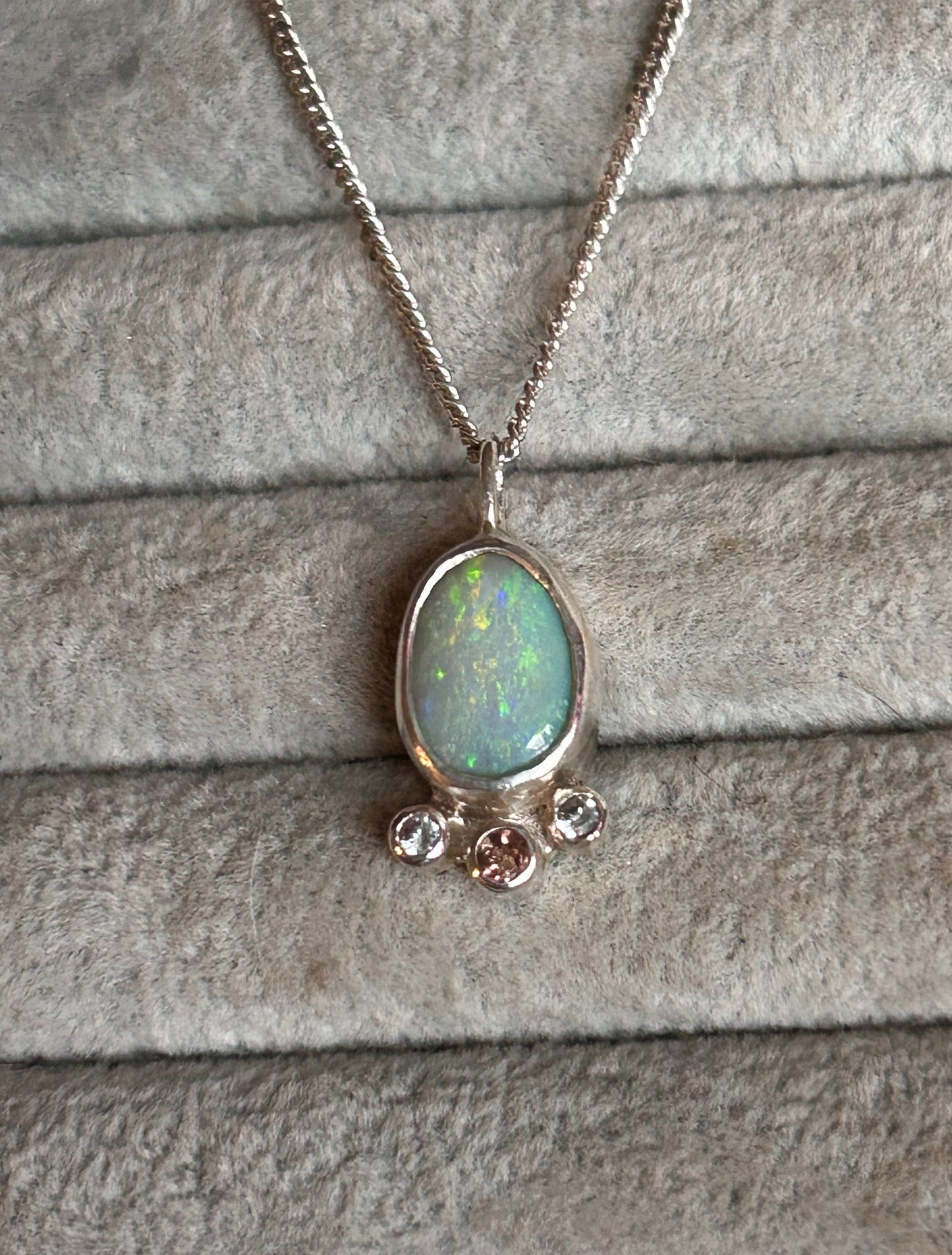 Green opal and tourmaline pendant