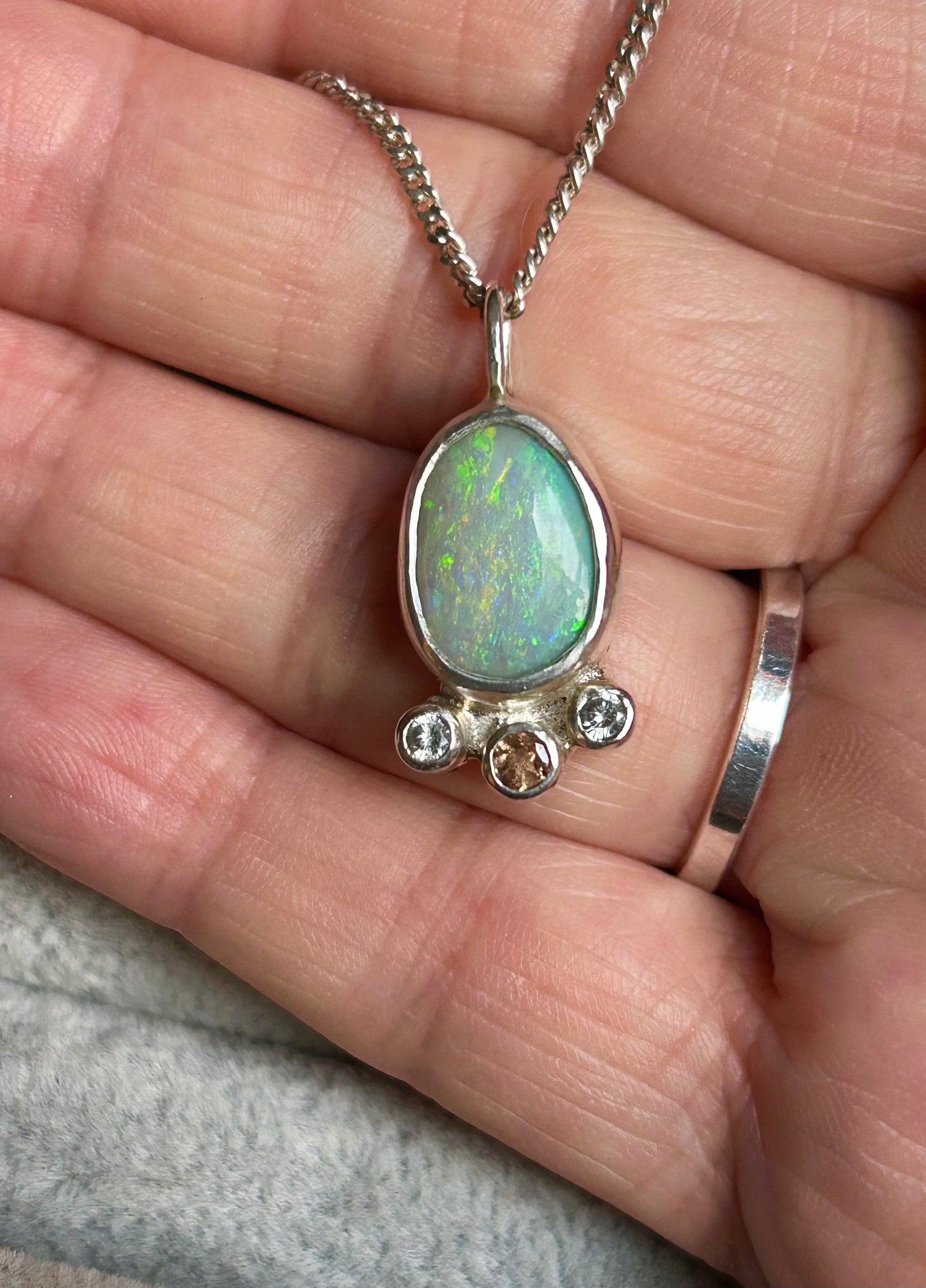 Green opal and tourmaline pendant