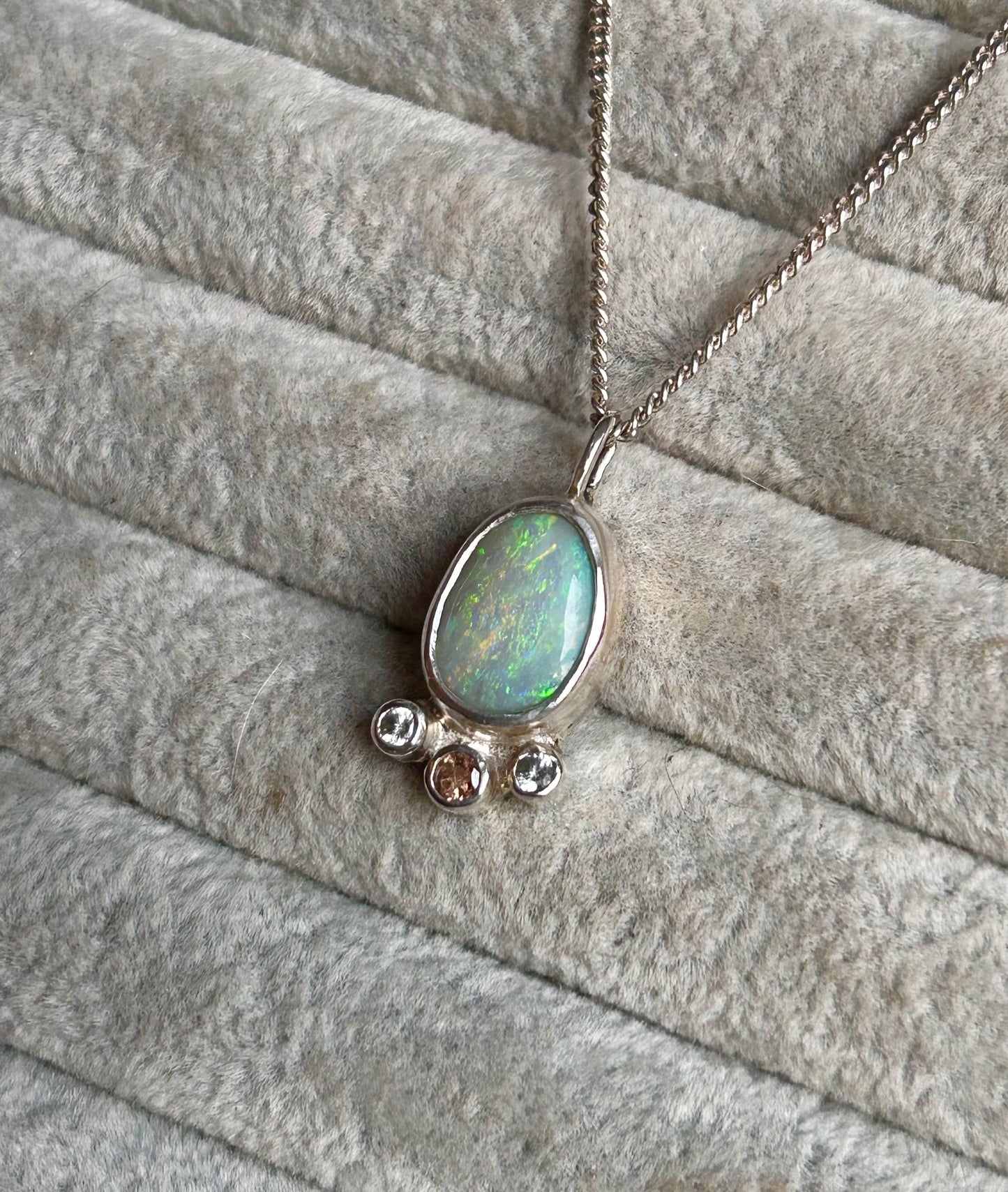 Green opal and tourmaline pendant