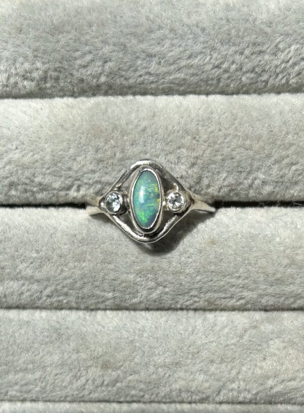 Green Opal and White Topaz Nouveau Ring