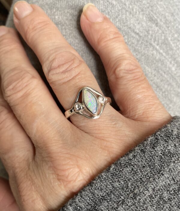 White Opal and Rose Quartz Nouveau Ring