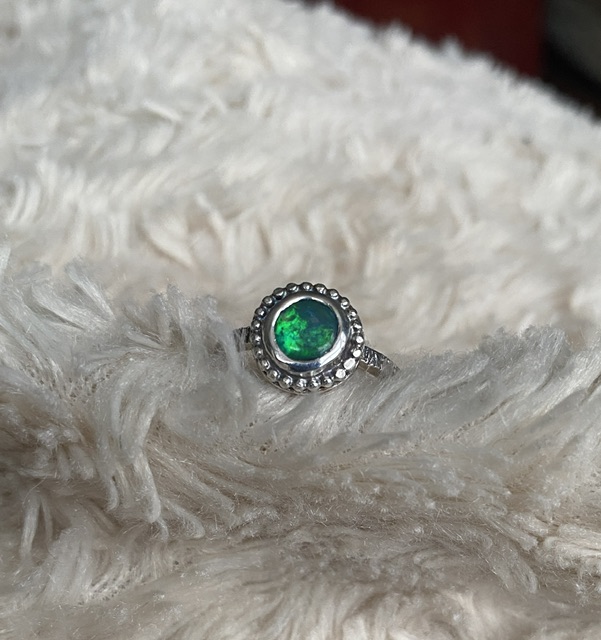 Beaded green opal ring