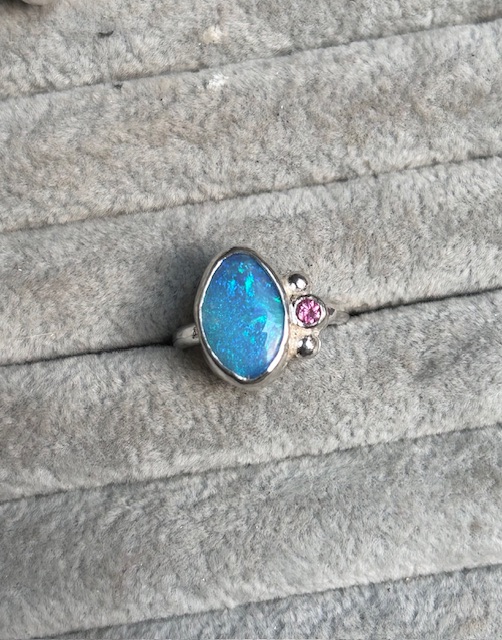 Opal and Pink Tourmaline Ring