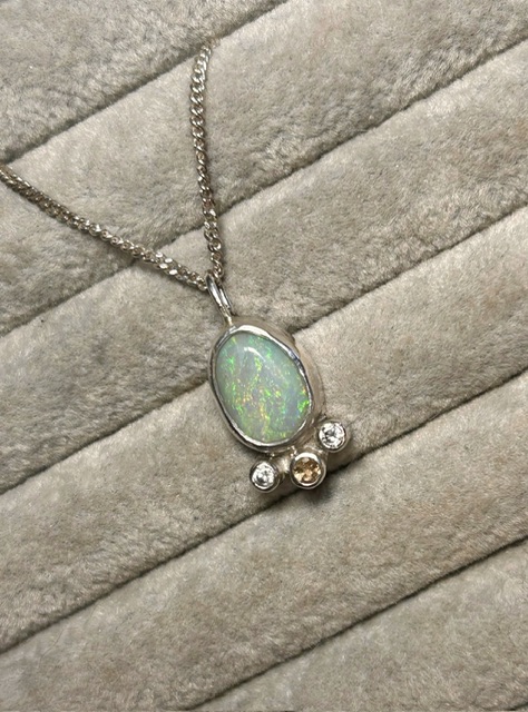 Green Opal and Tourmaline pendant